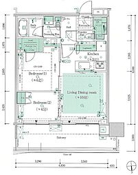 晴海フラッグ パークヴィレッジ T棟 34階2LDKの間取り