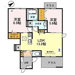 グリーンヒルズ北神C 2LDKの間取図画像