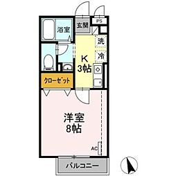 アムール大倉山B 1Kの間取図画像