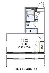 レオパレス麻生(11041) 2階1Kの間取り