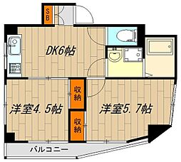 エステート岸野 4階2DKの間取り