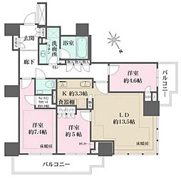 ザ・パークハウス三田ガーデンレジデンス&タワータワー棟 3LDKの間取図画像