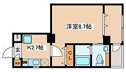 アビラ平和台 2階1Kの間取り