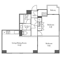レジディアタワー乃木坂 2LDKの間取図画像