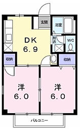 第2龍球園ハイツ 2DKの間取図画像
