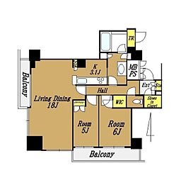 品川タワーフェイス 2LDKの間取図画像