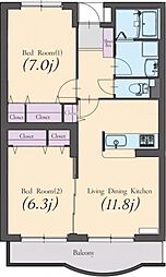 トーラス 2LDKの間取図画像