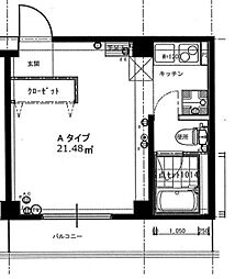 第6朝日ビル ワンルームの間取図画像