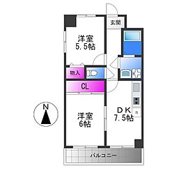 デイグラン長居公園 2DKの間取図画像