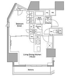 ザ・パークハビオ麻布十番 1LDKの間取図画像
