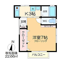ウッドハウス彩 1Kの間取図画像