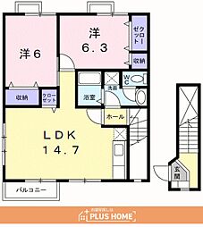 オーブリーメイプル楓 2LDKの間取図画像
