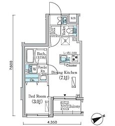 PrimeBliss蔵前 1DKの間取図画像