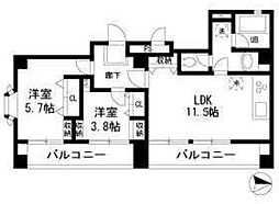 AKKレジデンス新宿 2LDKの間取図画像