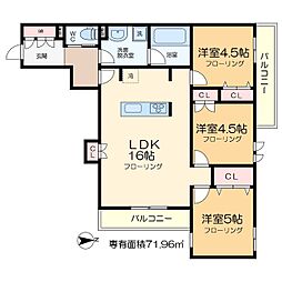 メゾンクレール谷在家 2階3LDKの間取り