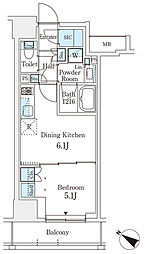 テラス駒込イースト 1002 10階1DKの間取り