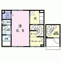 ルピナス等寺院 1Kの間取図画像