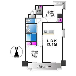 マンション津坂 2LDKの間取図画像