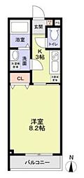 クロレ船橋宮本 1Kの間取図画像