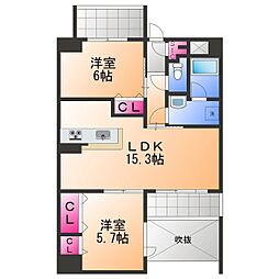 ソフィア上野芝 2LDKの間取図画像
