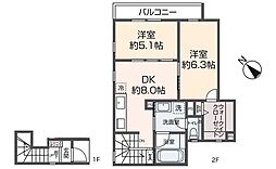 グランフォルト大塚 201 2DKの間取図画像