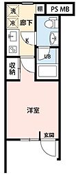 リーフコート 1Kの間取図画像