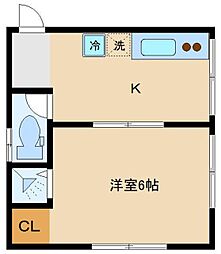 三恵荘 2階1Kの間取り