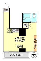 ライオンズマンション白山駅前 4階ワンルームの間取り