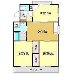 リバーハイツ比島2 3DKの間取図画像