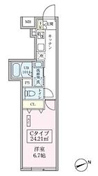 スカイコートリュクス品川大崎 2階1Kの間取り