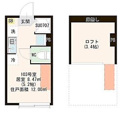 ハーモニーテラス蓮根4 ワンルームの間取図画像