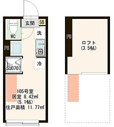 Ｓａｖｏｉｒｆａｉｒｅ 大島 1階ワンルームの間取り