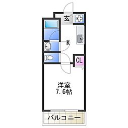 ラフィーネ住之江 1Kの間取図画像