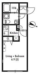 グランパセオ代々木 4階ワンルームの間取り