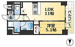グランビスタ新神戸 1LDKの間取図画像
