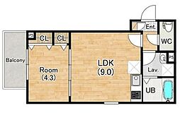 ジーメゾン神戸セレーナ 1階1LDKの間取り