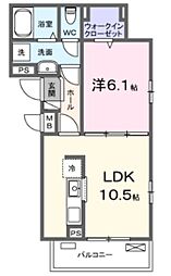 カーサ ビアンカ デュエ 1LDKの間取図画像
