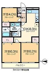 ドエルリバーサイド大島 3DKの間取図画像