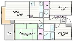 ハイツ面影橋 2階3LDKの間取り