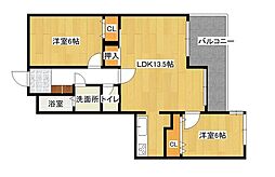 エステートマンション西公園 2LDKの間取図画像