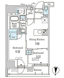 パークアクシス両国スクエア 12階2DKの間取り