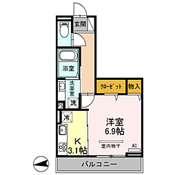 ハーヴェストウエスト 1Kの間取図画像