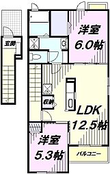 カルム　メゾン 2階2LDKの間取り