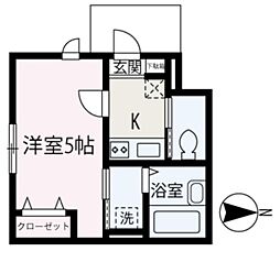 ベルクレール 1階1Kの間取り