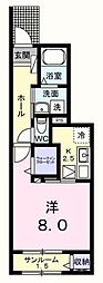 ウエスト ウイング 1Kの間取図画像