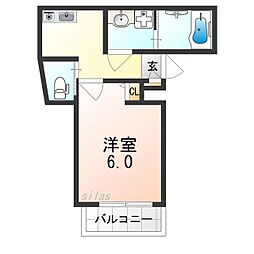 カーサフォルトゥナート羽曳野I 1Kの間取図画像