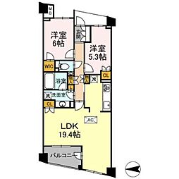 神楽坂トワイシアヒルサイドレジデンス 2LDKの間取図画像