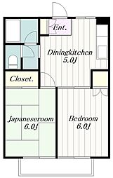 Sコリーヌ向丘 2DKの間取図画像