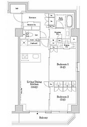 ザ・パークハビオSOHO市谷左内町 2LDKの間取図画像