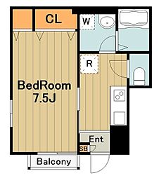 メゾンプリムール 1Kの間取図画像